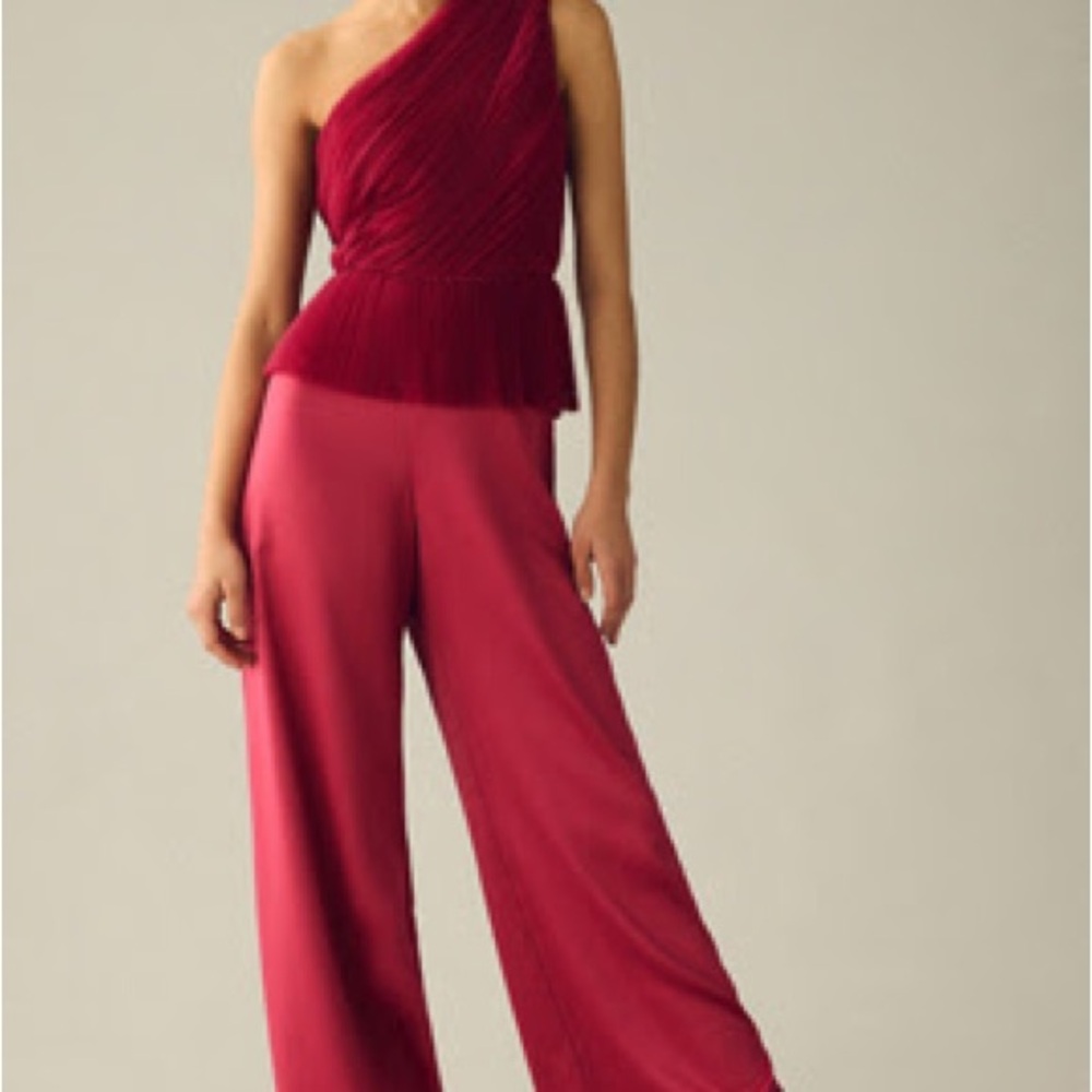 Elegant One-Shoulder Pleated Pink Jumpsuit